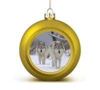 Two Wolves Walking in The Snow Christmas Balls Ornaments 4PCS Christmas Tree Hanging Ball Personalization Golden-Style Xmas Trees Ball Pendant for Holiday Party Decoration Supplies