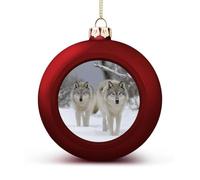 Two Wolves Walking in The Snow Christmas Balls Ornaments 4PCS Christmas Tree Hanging Ball Personalization Red-Style Xmas Trees Ball Pendant for Holiday Party Decoration Supplies