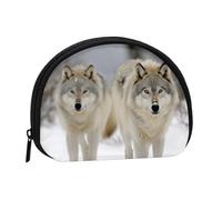 two wolves walking in the snow Coin Purse with Zipper Mini Coin Pouch Small Change Wallet for Men Women Coin Bag Personalized Credit Card Bags Everything Storage Pouch for Headset ID Key Lipstick