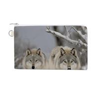 Two Wolves Walking in The Snow Coin Purses with Zipper, Personalized Zero Wallet for Shopping, Small Makeup Pouches Bag for Travel, Card Organizer Case, Portable Canvas Change Purses