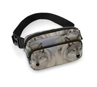 Two Wolves Walking in The Snow Fanny Packs with Zipper, Personalized Waist Bags with Multiple Pockets, Adjustable Sling Bag for Travel, Waterproof Belt Bag, Crossbody Bags