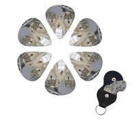 two wolves walking in the snow Guitar Picks 6 Pack, 0.71mm Thickness Celluloid Bass Pick with Leather Guitar Pick Holder Keychain Abstract Art Pics Plectrum for Acoustic Electric Guitar, Ukulele, Bass