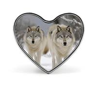 Two Wolves Walking in The Snow Heart Shape Lapel Pin Personalized Pinback Button Badges Retro Punk Button Pin Kawaii Heart Badges for Men Women Clothes Bags Hats & Gift