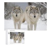 Two Wolves Walking in The Snow Jigsaw Puzzle 1000 PCS Challenging Fun Puzzles Wooden Jigsaw Puzzles for Adults Families