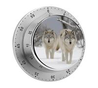 Two Wolves Walking in The Snow Kitchen Timer 60 Minute Mechanical Countdown Timer with Alarm No Batteries Required Waterproof Stainless Steel Cooking Timers for Cooking Baking Meeting