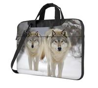 two wolves walking in the snow Laptop Bag, Computer Briefcase Gifts for Men Women, 360 Protective Laptop Shoulder Bag, Black, 14 inch