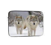 Two Wolves Walking in The Snow Laptop Case 13 inch, Shockproof Protective Computer Sleeve Cover Water Resistant Laptop Bag Carrying Tablet Cover Briefcase Handbags Gifts for Men Women