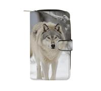 Two Wolves Walking in The Snow Leather Wallet，Bifold Clutch Billfold，Large Capacity Luxury Wallets for Everyday Use