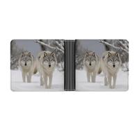 Two Wolves Walking in The Snow Leather Wallet Bifold Stylish Wallet Coin Purse Credit Pass Case Slim Billfold for Men