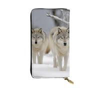 two wolves walking in the snow Leather Wallet RFID Blocking Credit Card Case Large Capacity Money Organizer with Zipper Pocket - Slim Minimalist Cash Wallet for Men Women Phone Clutch Gift