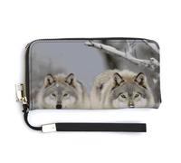 Two Wolves Walking in The Snow Long Wallet Zip Around Wallet Handbag with Wrist Strap Large Capacity Phone Purse
