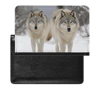 Two Wolves Walking in The Snow Passport Holder,Compact Lightweight Waterproof Passport Cover, Portable Stylish Travel Wallet Accessories for Women Men