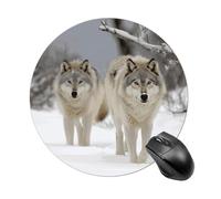 Two Wolves Walking in The Snow Round Mouse Pad 7.8 Inch, Portable Gaming Mouse Mat with Non-Slip Rubber Base & Smooth Surface, Waterproof Mousepad for PC, Laptop, Computer, Office, Home
