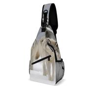 Two Wolves Walking in The Snow Sling Bag with Rfid Blocking Causal Mens Crossbody Bag Lightweight Chest Pack Large Man Purse Travel Crossbody Backpack Shoulder Sling Backpack for Hiking Running Cyclin