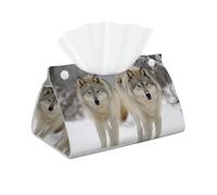 Two Wolves Walking in The Snow Tissue Box Cover Modern PU Leather Tissue Holder Decorative Dispenser Paper Cover Case Car Facial Paper Organizer Rectangle Facial Tissue Case Home Decor
