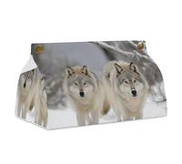 Two Wolves Walking in The Snow Tissue Box Cover Rectangle Modern PU Leather Tissue Holder Farmhouse Napkin Holders Decorative Tissues Box Holder for Bathroom Kitchen Office Bedroom Dresser