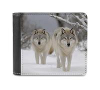 Two Wolves Walking in The Snow Wallet Passcase for Men, Extra Capacity Bifold Leather Wallets with ID Windows, Slim Stylish Wallet for Gift, Blocking Money Clip for Cards, Coin Pouch