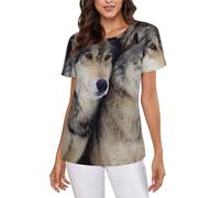 Two Wolves Women's Short-Sleeve T Shirts Cute Comfy Elasticity Round Neck Summer Tops Black