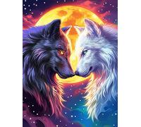 Two Wolves Yin-Yang Art Under The Moon 1000 Piece Jigsaw Puzzle Wildlife Pet Cute For Men Cognitive Development Adults Anxiety Memory Care Mothers Valentines Gift High-grade Rigid Cardboard 1000 PCS