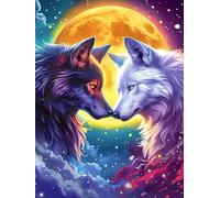 Two Wolves Yin-Yang Art Under The Moon 300 Piece Jigsaw Puzzle Pack Wildlife Pet Cute Teens Beginners Cognitive Development Puzzle Fans Group Play High-grade Rigid Cardboard 300 PCS