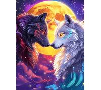 Two Wolves Yin-Yang Art Under The Moon 300 Piece Pack Classic Jigsaw Puzzle Wildlife Pet Couple Puzzle Partners Ultra Difficult Wall Decor Easter New Year Paperboard Material 300 PCS