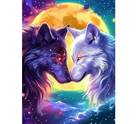 Two Wolves Yin-Yang Art Under The Moon 500 Piece Count Jigsaw Puzzle Set Wildlife Pet For Adults Teens 14+ Concentration Training Indoor Game Family Game Night Rigid Cardboard 500 PCS