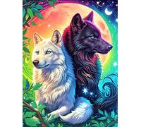 Two Wolves Yin-Yang Art Under The Moon 500 Piece Pack Classic Jigsaw Puzzle Wildlife Pet Couple Puzzle Partners Ultra Difficult Wall Decor Easter New Year Eco Friendly Cardboard 500 PCS