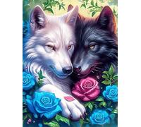 Two Wolves Yin-Yang Art with Roses 1000 Piece Premium Jigsaw Puzzle Wildlife Pet For Men Educational Decompression Adults Anxiety Memory Care Mothers Valentines Wooden 1000 PCS