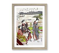 Two Women At A Teahouse By Harunobu Suzuki Asian Japanese Framed Wall Art Print, Ready to Hang Picture for Living Room Bedroom Home Office Décor, Oak A4 (34 x 25 cm)