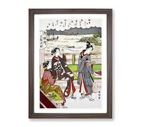 Two Women At A Teahouse By Harunobu Suzuki Asian Japanese Framed Wall Art Print, Ready to Hang Picture for Living Room Bedroom Home Office Décor, Walnut A4 (34 x 25 cm)