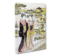Two Women in a Garden by Torii Kiyonaga Canvas Print | Gallery Wrapped 30mm Frame Wall Art | 30x20 inches | Ready to Hang | Modern Floral Picture | Living Room Bedroom Lounge Office