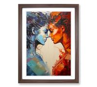 Two Women in Love Action Painting Framed Wall Art Print, Ready to Hang Picture for Living Room Bedroom Home Office, Walnut A2 (48 x 66 cm)