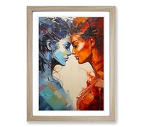 Two Women in Love Action Painting Framed Wall Art Print, Ready to Hang Picture for Living Room Bedroom Home Office, Oak A2 (48 x 66 cm)