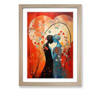 Two Women in Love Contemporary No.2 Framed Wall Art Print, Ready to Hang Picture for Living Room Bedroom Home Office, Oak A2 (48 x 66 cm)