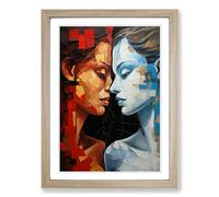 Two Women in Love Hard Edge Painting Framed Print | A2 Oak Framed Wall Art | Ready to Hang | Modern Love Picture | Living Room Bedroom Lounge Office