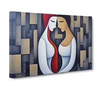 Two Women in Love Orphism Canvas Print | Gallery Wrapped 30mm Frame Wall Art | 30x20 inches | Ready to Hang | Modern People Picture | Living Room Bedroom Lounge Office