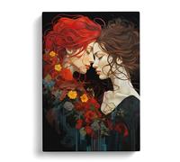 Two Women in Love Tachisme Art Canvas Print | Gallery Wrapped 30mm Frame Wall Art | 30x20 inches | Ready to Hang | Contemporary People Picture | Living Room Bedroom Lounge Office