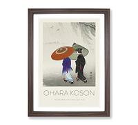Two Women In The Rain By Ohara Koson Exhibition Museum Asian Japanese Framed Print | A3 Walnut Framed Wall Art | Ready to Hang | Asian Landscape Picture | Living Room Bedroom Lounge Office