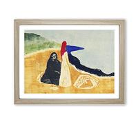 Two Women On The Shore Vol.1 By Edvard Munch Classic Painting Framed Wall Art Print, Ready to Hang Picture for Living Room Bedroom Home Office Décor, Oak A4 (34 x 25 cm)