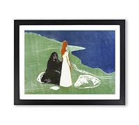 Two Women On The Shore Vol.2 By Edvard Munch Classic Painting Framed Print | A4 Black Framed Wall Art | Ready to Hang | Classic Historical Picture | Living Room Bedroom Lounge Office