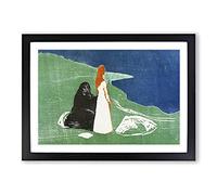 Two Women On The Shore Vol.2 by Edvard Munch Framed Print | A2 Black Framed Wall Art | Ready to Hang | Modern Nature Picture | Living Room Bedroom Lounge Office