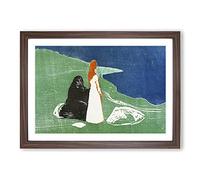 Two Women On The Shore Vol.2 by Edvard Munch Framed Print | A2 Walnut Framed Wall Art | Ready to Hang | Modern Nature Picture | Living Room Bedroom Lounge Office