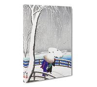 Two Women On Yanagi Bridge By Ohara Koson Canvas Print | Gallery Wrapped 30mm Frame Wall Art | 20x14 inches | Ready to Hang | Asian Cityscape Picture | Living Room Bedroom Lounge Office