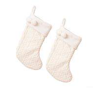 Two Wool Christmas Stockings with Cozy Knit Texture, Perfect for Fireplace Hanging and Enhancing Festive Home Decorations in Winter (White)