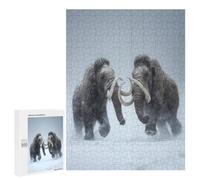 Two Woolly Mammoths Fighting Funny Wooden Jigsaw Puzzle with Storage Box Adult Puzzles Letter on Back Gift for Family Game
