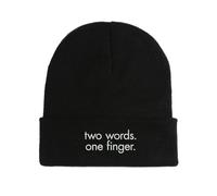 Two Words One Finger Funny Embroidered Beanie Hat Winter Cap Black