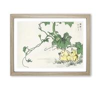 Two Yellow Chicks By Numata Kashu Asian Japanese Framed Print | A3 Oak Framed Wall Art | Ready to Hang | Asian Nature Picture | Living Room Bedroom Lounge Office