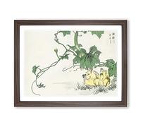 Two Yellow Chicks By Numata Kashu Asian Japanese Framed Print | A4 Walnut Framed Wall Art | Ready to Hang | Asian Nature Picture | Living Room Bedroom Lounge Office