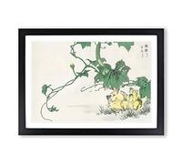 Two Yellow Chicks by Numata Kashu Framed Print | A2 Black Framed Wall Art | Ready to Hang | Modern Nature Picture | Living Room Bedroom Lounge Office