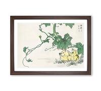 Two Yellow Chicks by Numata Kashu Framed Print | A2 Walnut Framed Wall Art | Ready to Hang | Modern Nature Picture | Living Room Bedroom Lounge Office